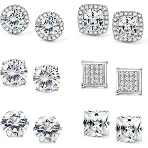 YADOCA Halo Cubic Zirconia Stud Pendientes para Mujeres Niñas Clear CZ Ronda Cuadrado Stud Pendientes Set Joyería de la oreja
