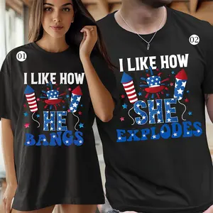 4th Of July Couple Shirts Independence Day T-Shirt For Couple Graphic Tee Pure Cotton Fabric Casual Street Style Crew Neck Short Sleeve T-Shirt Oufits