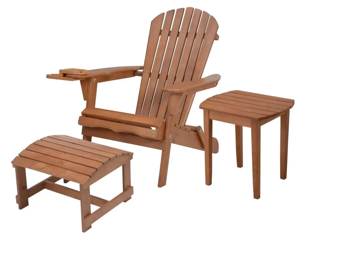 W Unlimited SW2136WN-CHOTET Oversized Waterproof Wood & Plastic Foldable Outdoor Chair with Cup Holder & Ottoman, 35x32x28 in. Walnut