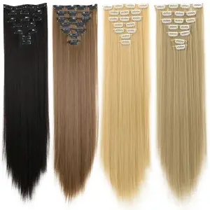 7Clips Long Straight Synthetic Clip On Hair Extensions Cheveux Clip Naturel High Temperature Fiber Black Brown Hairpiece