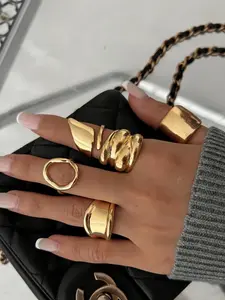 Unique Geometric Joint Ring Set for Women, Hip-Hop Style, Five-Piece Jewelry Kit, Smooth Finish, All-Season Accessory