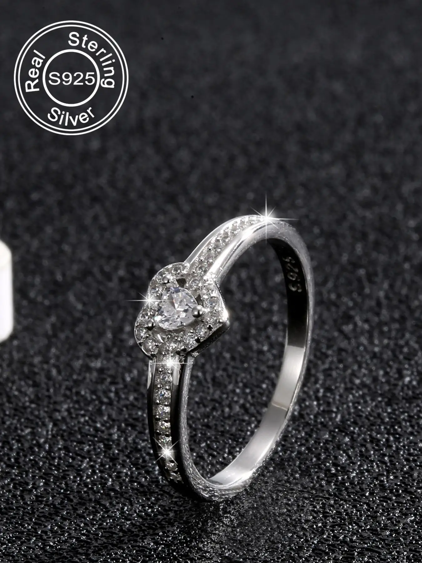 925 Sterling Silver Summer Heart Shaped Rhinestone Decorated Bridal Rings for Women, Solitaire Engagement Ring, Gifts for Wife, Fashion Jewelry Access