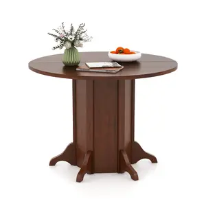COSTWAY - Round Dining Table with Pedestal Base for 4-6 People-Walnut