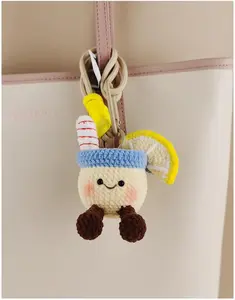 Huggli Handmade Crochet Lemon Drink Plush Keychain, Cute Lemon Cup Bag Charm with Carabiner Clip and Wrist Strap for Backpacks, Bags, Totes, Keys, and Gifts