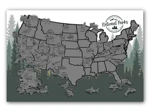 National Park Scratch Off Poster, 50 States scratch off, Animal Silhouette National Parks, Bucket List Tracker map Decor Nature