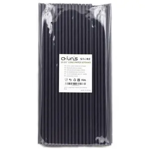 10 Inch Tall Disposable Black Paper Drinking Straws, 0.24" Diameter - Pack of 100