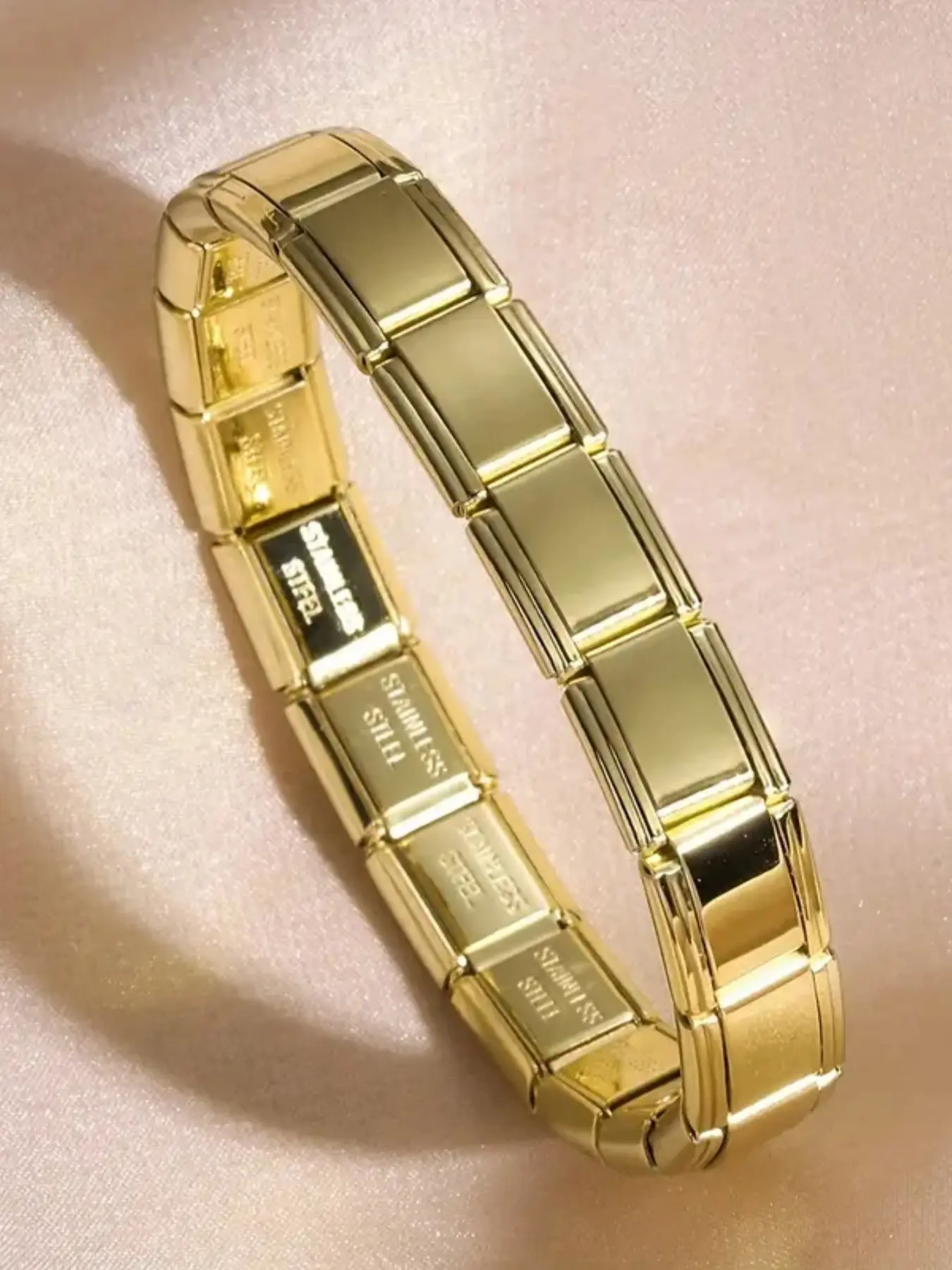 Stainless Steel Minimalist Bracelet, Elastic Italian Charm Modular Bracelet for Daily Use, Delicate Women's Jewelry Gift, Trendy Stackable Bracelets, Durable Metal Bracelet, Link Bracelets, Adjustable Bracelet
