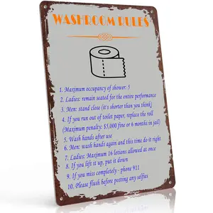 Washroom Rules 10 Funny Bathroom Etiquette 12x8 Inch Aluminum Metal Sign - Retro Rustic Bathroom Wall Decor, Humorous Home Decor