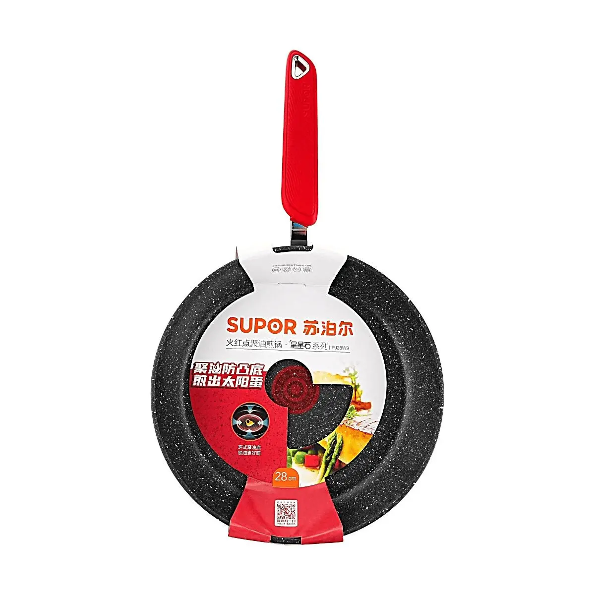 SUPOR Red Dot Wok Pan 28cm, Star Stone Series Non-stick Frying Pan with Temperature Control, Oil Guiding for Home Cooking