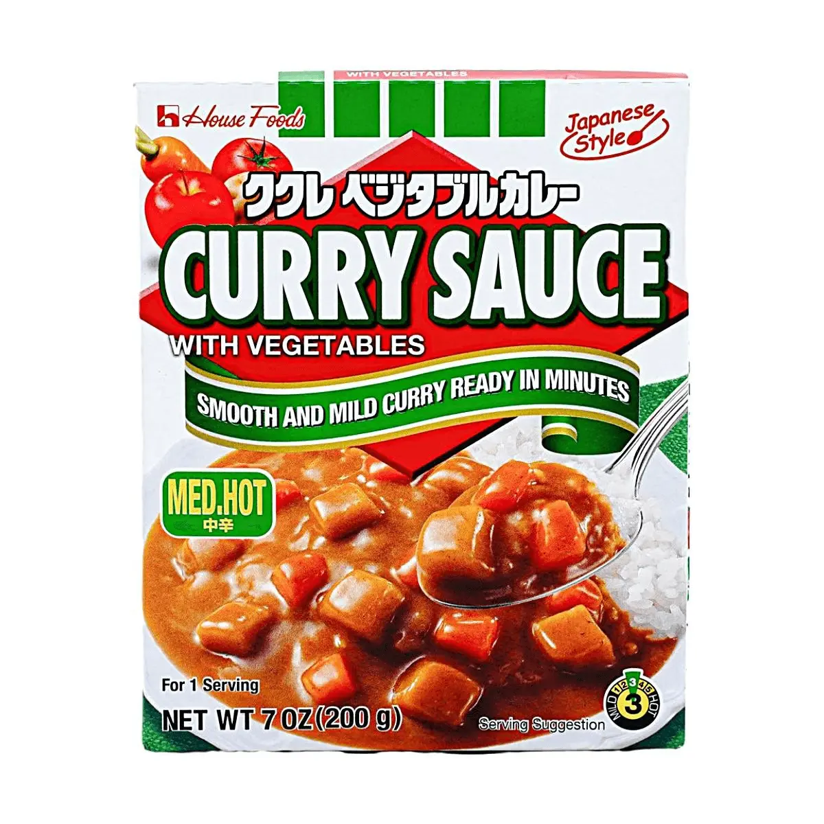 House Foods Japanese Curry Roux Medium Hot - Authentic Japanese Flavor, Ready to Eat, 198g