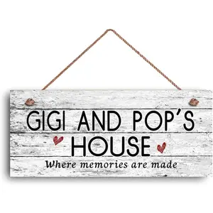 【summervibes】Gigi and Pop's House Wooden Sign, Where Memories Are Made Rustic Wall Decor, Grandparents Home Hanging Plaque, Farmhouse Style Door Sign for Front Porch, Living Room, Home Decoration Gift12x8inch