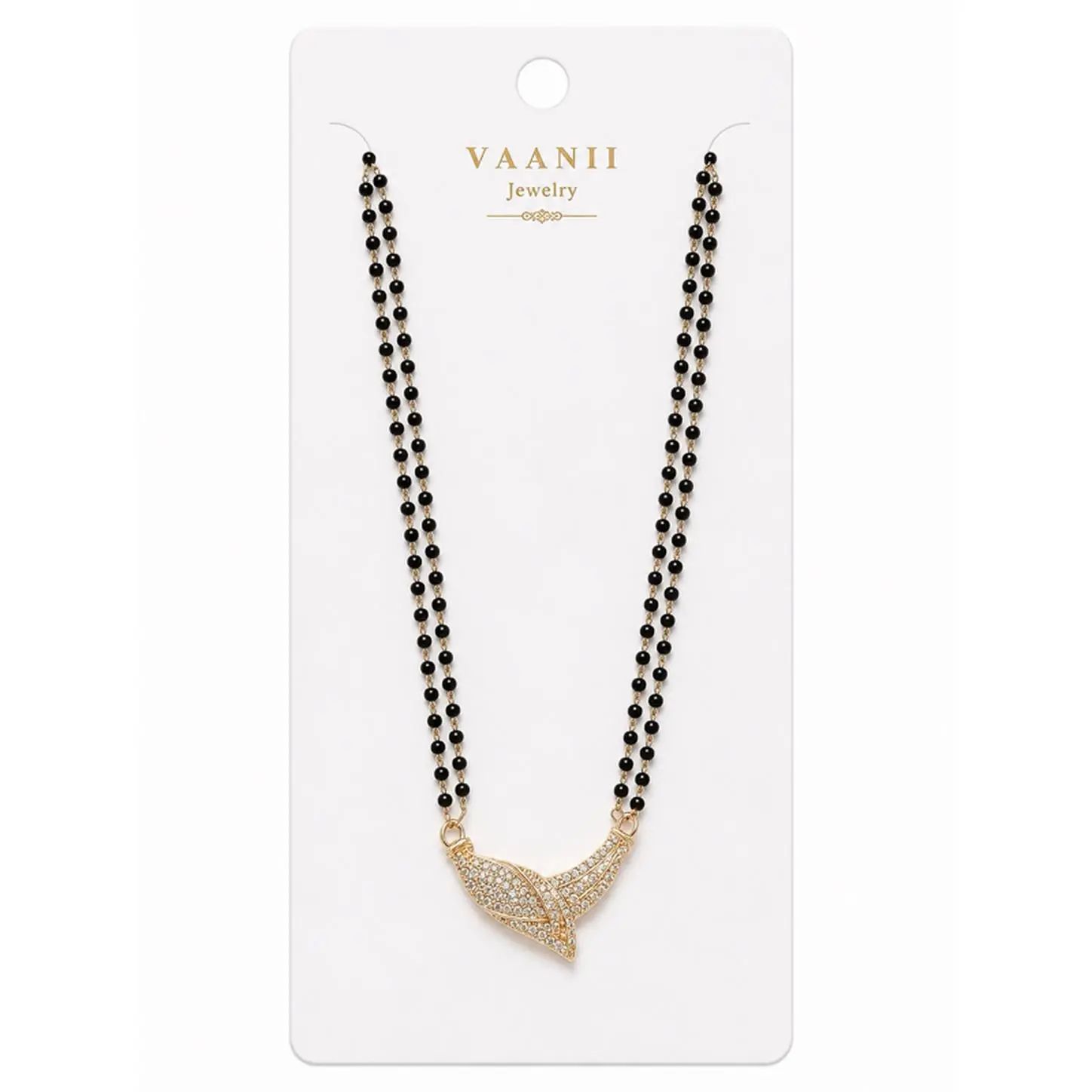 Vaanii Jewelry Daily Use Mangalsutra with Black Beads and Gold Tone Pendant for Everyday Wear