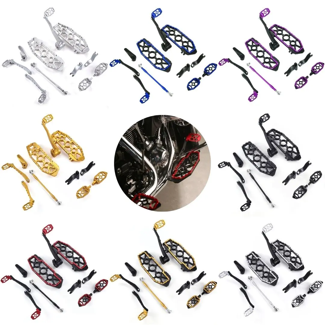 Automotive Aluminum Motorcycle Parts Kit - Front Driver Floorboards, Rear Passenger Foot Rest Pegs, Mounting Hooks, Brackets, Brake Heel Toe Shifter Levers, Linkage for Harley 2014-UP Touring CVO Rod Road King Street Glide