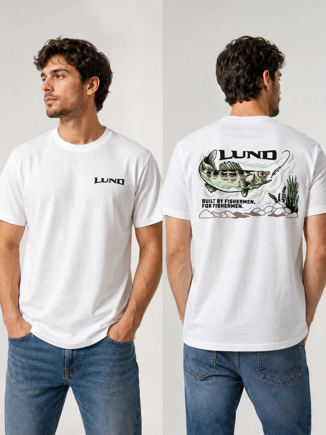 Men's Lund Boats Seamless Short-Sleeve Cotton Round Neck Smooth Fishing Shirt - Walleye Graphic Tee, Freshwater Angler Apparel