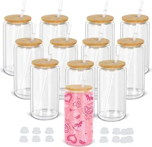 16 Oz Snow Globe Tumbler, 12 Pack Pre-Drilled Sublimation Glass Cup For Glitter Snow Globe Diy, Double Wall Sublimation Glass Tumbler