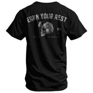 Earn Your Rest Men’s T-Shirt – Tactical Military Graphic Tee by Combat Iron Co, Veteran Fitness Motivation Shirt, Operator Mindset Apparel for Gym and 2A Lifestyle