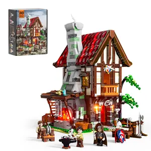 【NEW】Funwhole Medieval Forge House,1595 Pcs, Lighting Building Bricks Set ,Blacksmith kit Collectible Display LED Light Building, stress-relief Toys ,  Holiday Gift  for Adults and Teens