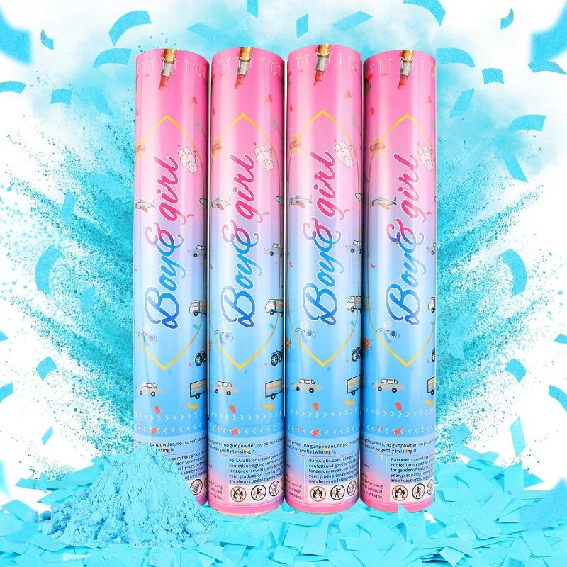 Gender Reveal Confetti Cannon,4 Pink Safty Corn Powder Smoke Party Poppers Shoots 20-25ft,12 inch Upgrade Firmware Baby Shower Gender Reveal Party Supplies
