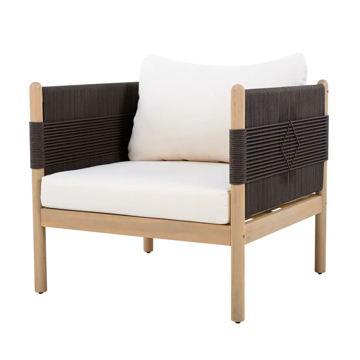 Outdoor Acacia Wood Cushion Club Chair - Diamond Rope Weave, Light Teak Finish, Included Cushions, Cushion Chairs