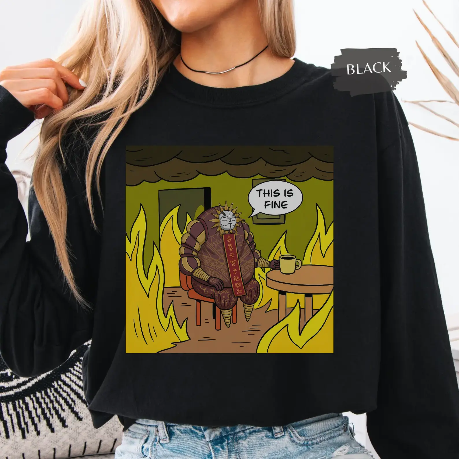 This Is Fine Tech Priest Sweatshirt, Warhammer 40K Inspired Meme TShirt, Grimdark Humor Sweater, Gamer Meme Gift