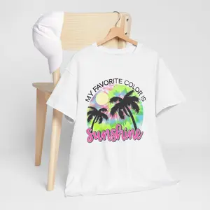 My Favorite Color Is Sunshine T-Shirt | Palm Trees, Retro Tie-Dye Circle, Summer Vibes
