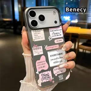 Positive Affirmations Pattern Phone Case for iPhone 17 16 15 14 Pro Max 13 12 11 XR XS Plus Air E Shockproof Anti-Scratch Durable PC Back Protective Cover Cellphone Protective