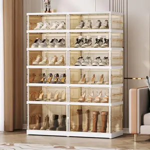 9-Tier Double-Row Clear Shoe Organizer, Stackable Plastic Shoe Rack with Transparent Doors, Large Capacity Dustproof Shoe Storage Cabinet for Closet, Entryway, Bedroom