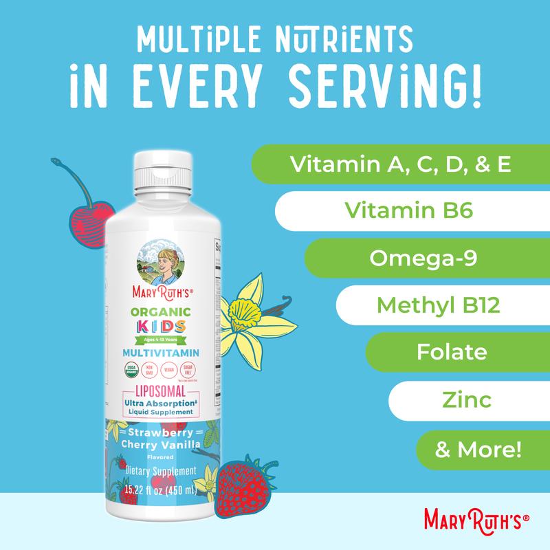 MaryRuth's USDA Organic Kids Multivitamin Liposomal - Sugar Free Liquid for Kids - Immune Support - Cognitive Health - Vegan - Non-GMO - 15.22 Oz