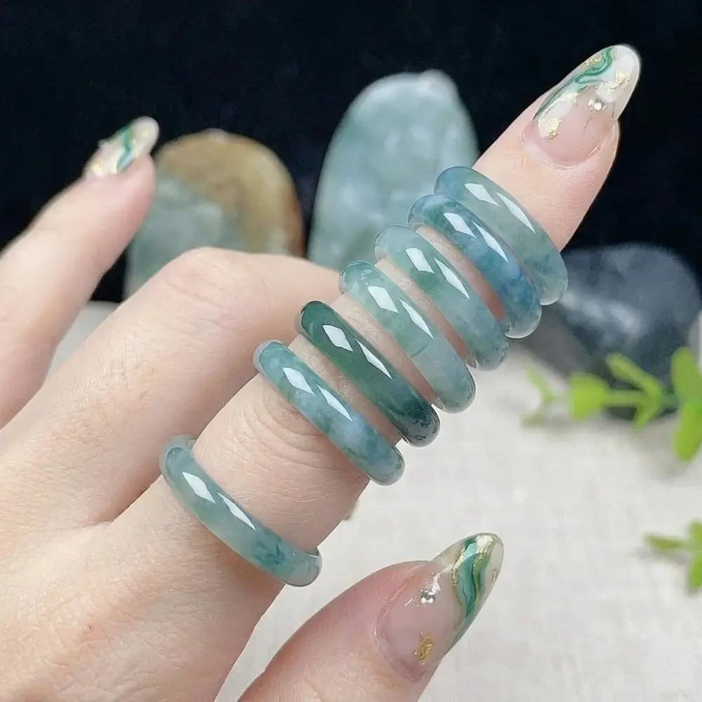 3mm Thin Natural Blue Jadeite Ring for Women, Ice-Blue Stackable Jade Band, Elegant Finger Jewelry, Anniversary Gift for Her