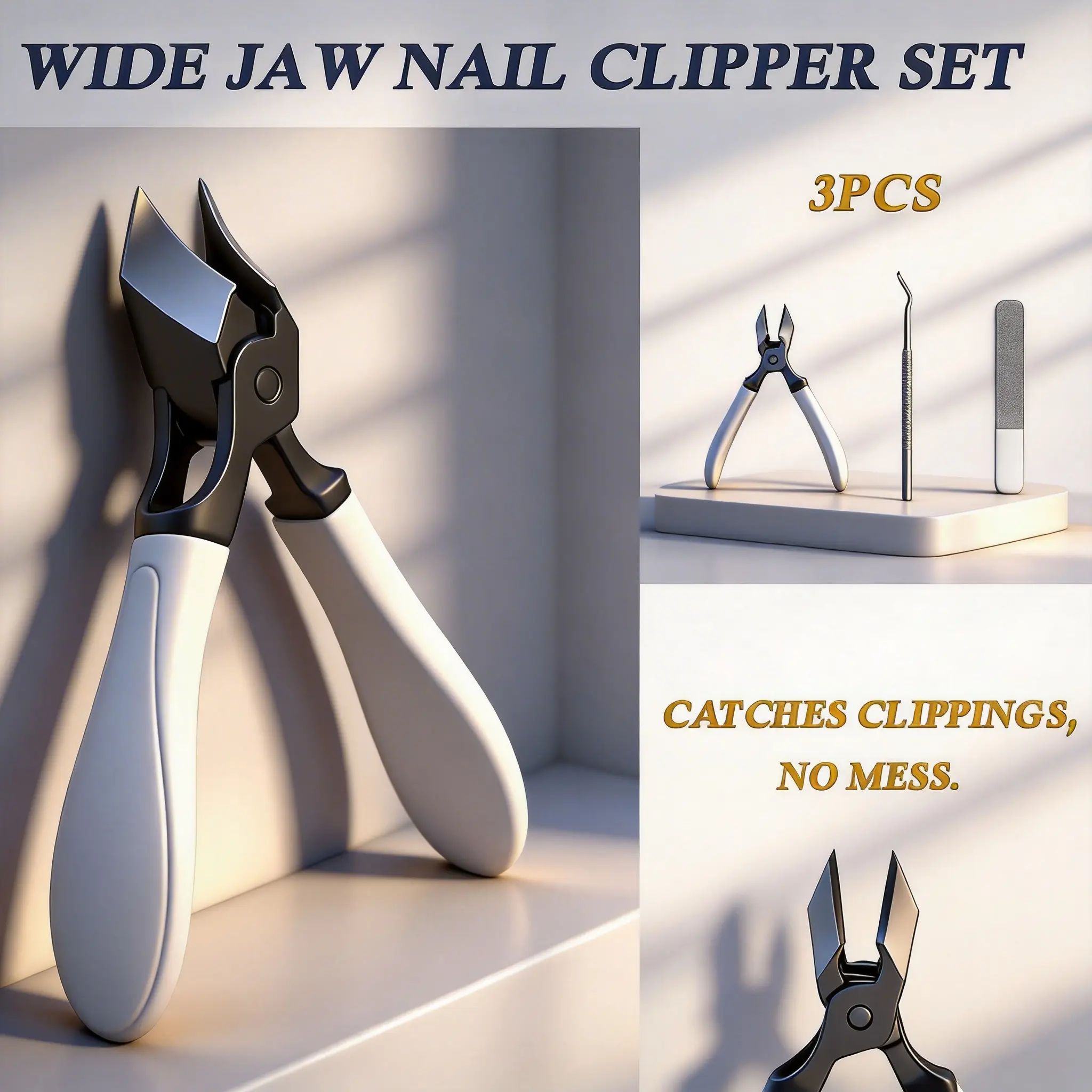 Slant-Cut Nail Clipper for Ingrown or Thick Nail Care, Professional Manicure Tool with Wide Opening and Splash Guard for Home Use, Handle