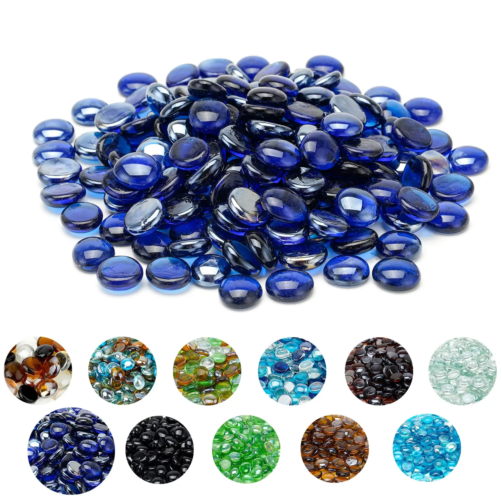 10-pound Fire Glass Beads For Pit Fireplace  1/2-inch Size Royal Cobalt Blue Luster Decorative Blended Fireglass Drops Landscaping