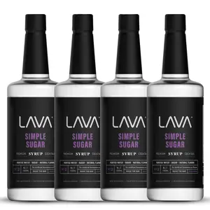 (4-Pack) LAVA Premium Simple Syrup, 33.8oz (1-Liter) Made with 100% Sugar, No Artificial Sweeteners, Flavors, or Colors. Beverage Drink Unflavored Sweetener