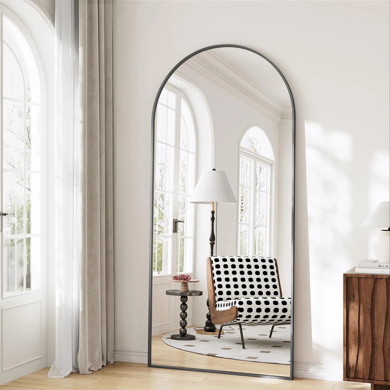 68" x 26" Arched Full Length Mirror - Wall Mounted/Floor Mirror Aluminum Alloy Frame Full Body Mirrors for Bathroom Living Room Bedroom and Entryway,Black Rectangle Full Length Mirror, Full Body Standing Mirror Floor Mirrors