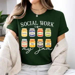 Women's Social Worker V-Neck T-Shirt, School Social Worker Gift, Social Work is My Jam Graphic Tee, Licensed Social Worker Apparel