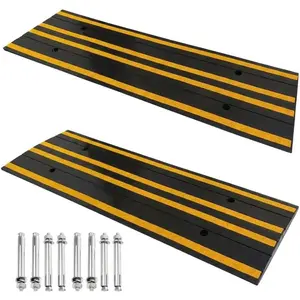 2 Pack 48" Car Driveway Rubber Curb Ramp Heavy Duty Low Profile Slope Ramps 33000 LBS with Reflective Safety Strips for Vehicles, RVs, and Wheelchairs