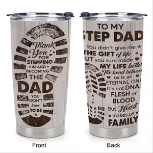 Bonus Dad 20oz Tumbler with Lid Stainless Steel Insulated Vacuum Flask Coffee Cup Drinkware Step Dad Husband Men Gift Father's Day Portable Water Bottles Mug Bottled