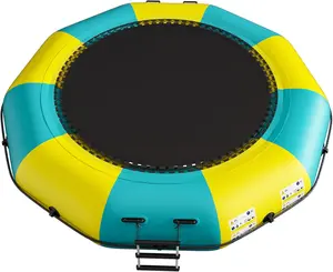 6FT/10FT12FT/15FT Inflatable Water Trampoline, Recreational Water Bouncer, Adults Youth Floating Rebounder with 4-Step Ladder, Portable Bounce Swim Platform for Pool, Lake, Water Sports