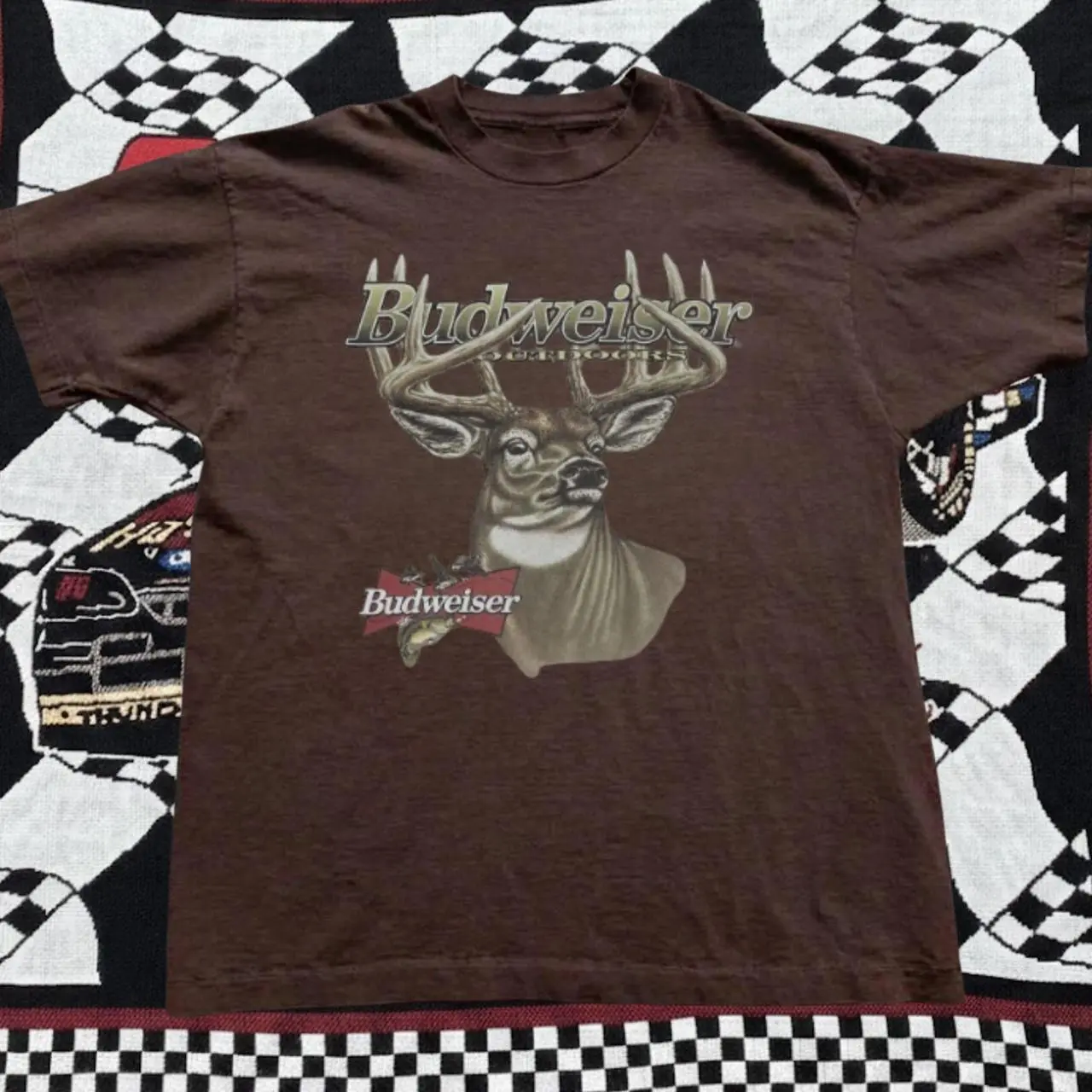 Gildan Men's Brown T-shirt, Budweiser deer graphic brown cotton t-shirt, Vintage Deer Hunting Graphic Shirt, Retro Buck Graphic Tee, Brown Americana T Shirt, Western Country Tee, Unisex Y2K Streetwear Gift