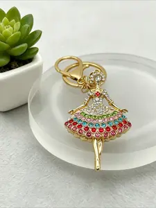 Elegant Ballerina Keychain Rhinestone Ballet Dancer Key Ring Charm for Women Bag Car Key Fashion Accessory Gift