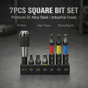 7-Piece Square Screwdriver Bit Set, Sq1-Sq3 Sizes, Strong Magnetic Shank, S2 Steel Anti-Slip, Ideal for Furniture and Woodworking, DIY Home Repair Essentials