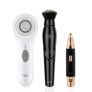 FLAWLESS FINISH SET - sonic cleansing brush, dual-sonic brow hair trimmer and sonic makeup brush for airbrushed makeup - Spa Sciences