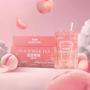 HUATIAN Peach Milk Tea – 7 Sachets, 140g | Juicy Peach Flavor, Sugar-Free, Low-Calorie | Portable with Straw | Best Served Cold