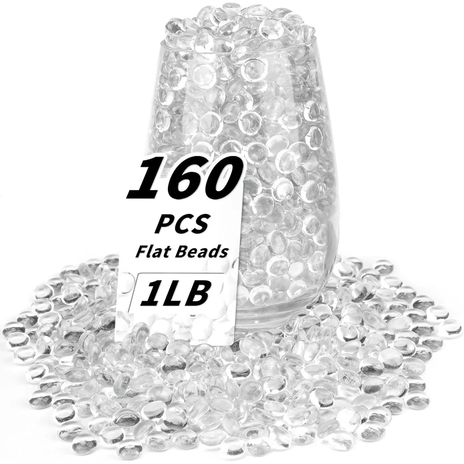 1 LB Clear Flat Glass Beads, 160-180PCS Small Glass Marbles, Mini Flat Round  for Vase Filler and Floral, Fish  Rocks Decorative  for  and Aquarium Decor
