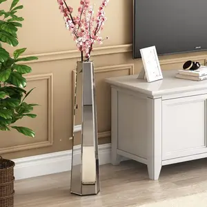 30” High Mirror Floor Vase, Large Silver Vase for Living Room Decoration, Dried Flowers Home Decor Vase