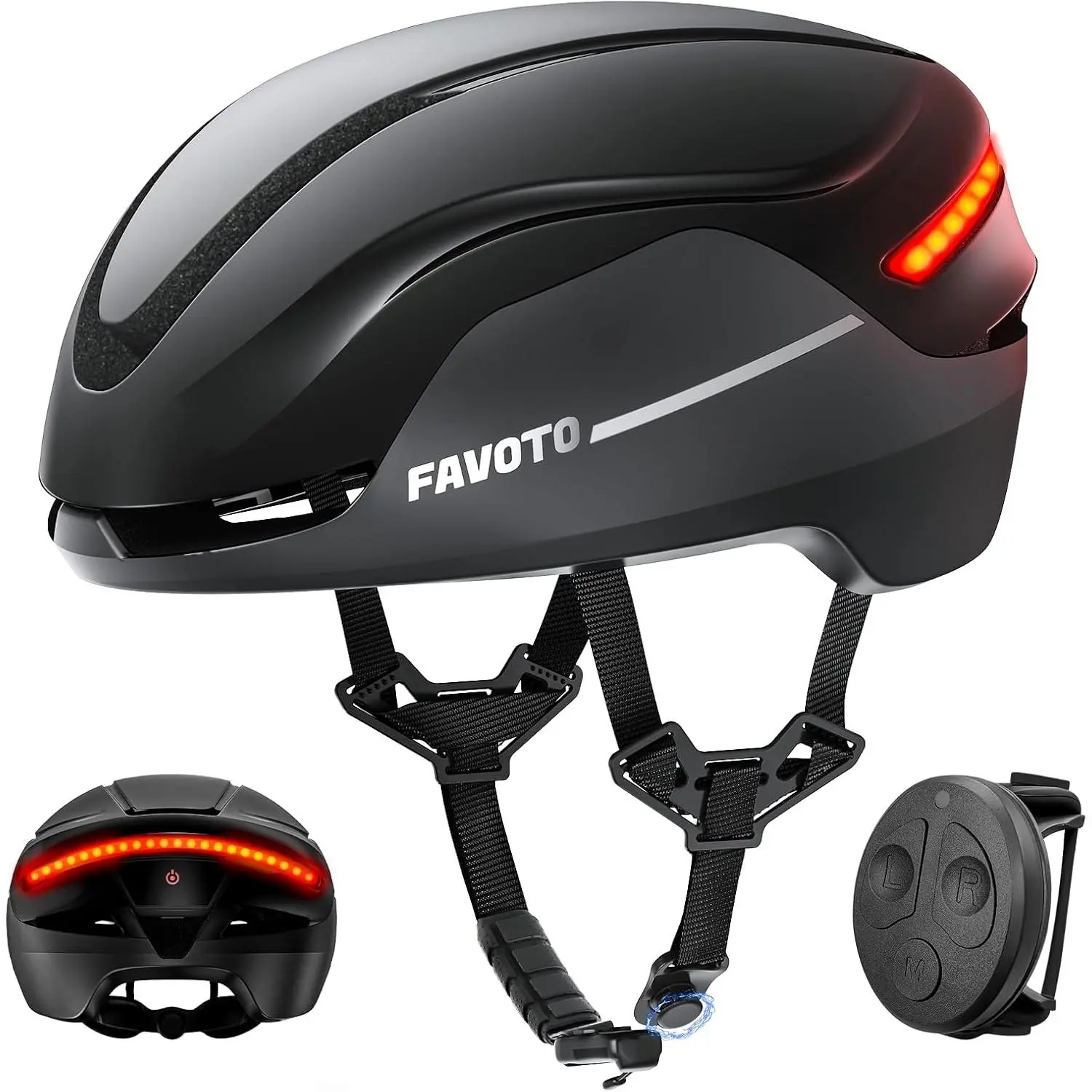 Favoto Unisex Smart Bike Helmet with Light - CPSC Certified Dual Shell Ebike Helmet, Turn Signals, Durable Protective Headgear for Road Cycling, City Commuting