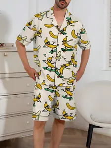 Men's Spring & Fall Homewear, Casual Comfort Fitted Fruit Print Sleepwear, Men's Pajama Set and Loungewear, Soft and Cozy Nightwear, Pjs