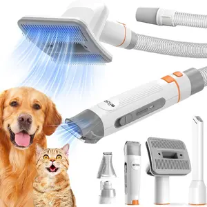 Pet Grooming Vacuum Attachments, Dog Hair Vacuum Groomer, 5 in 1 Dog Grooming Kit with Clippers Nail Grinder Shedding Brush for Vacuum Cleaners Like Dyson, Shark, Bissell, Eureka, etc