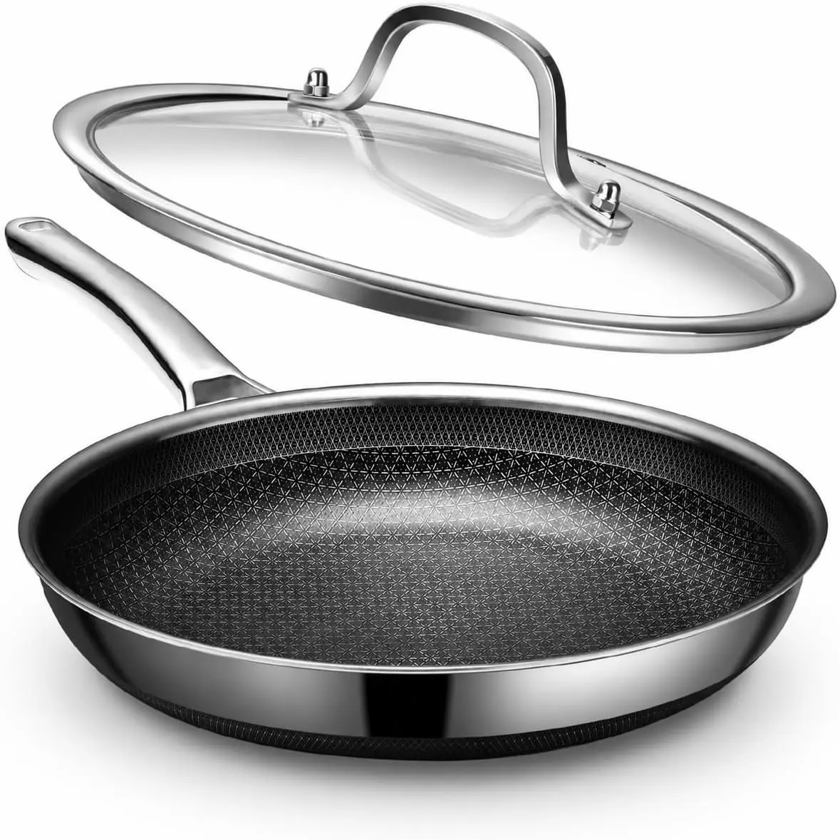 12 inch Non Stick Hybrid Ceramic Frying Pan with Lid, Commercial Cooking Egg Skillet, Induction & Oven-Safe, PFOA/PFAS/PTFE Free