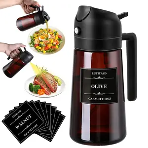Olive Oil Sprayer for Cooking 2 in 1 - Oil Dispenser with Spray and Pour, 16oz/470ml Brown Oil Spray Bottle for Kitchen, Air Fryer, Salad, BBQ