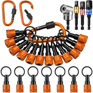 18 count Upgraded Drill Bit Holder Keychains, 3 count 1/4 3/8 1/2" Socket Portable Hex Shank  Bar Impact Nut Bit Holder 105? Attachment Screw Adapter for Tools Men Worker (Orange)